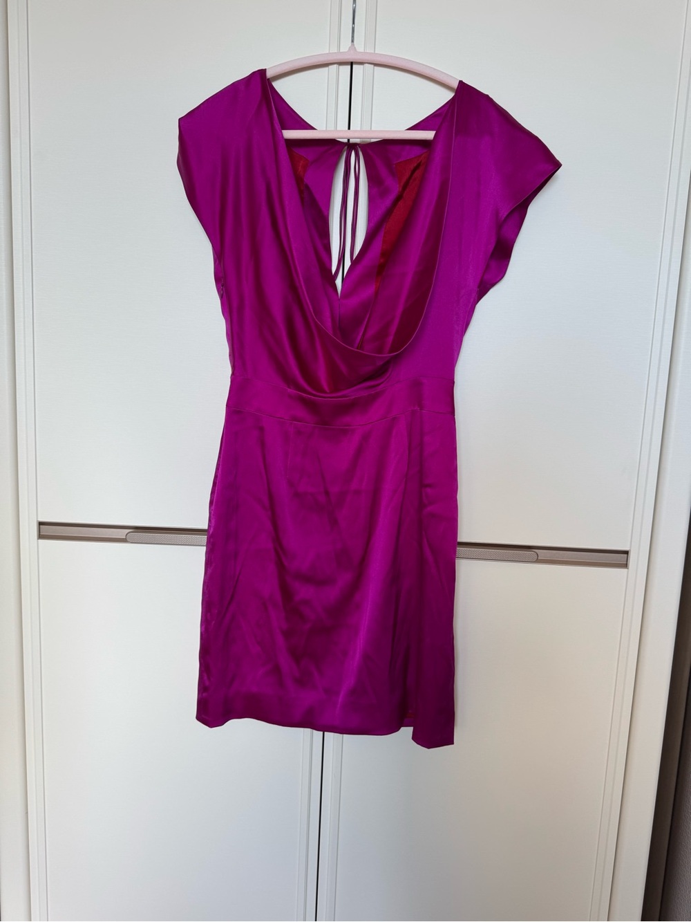 Zac Posen Fuchsia Satin Draped V-Neck Tunic